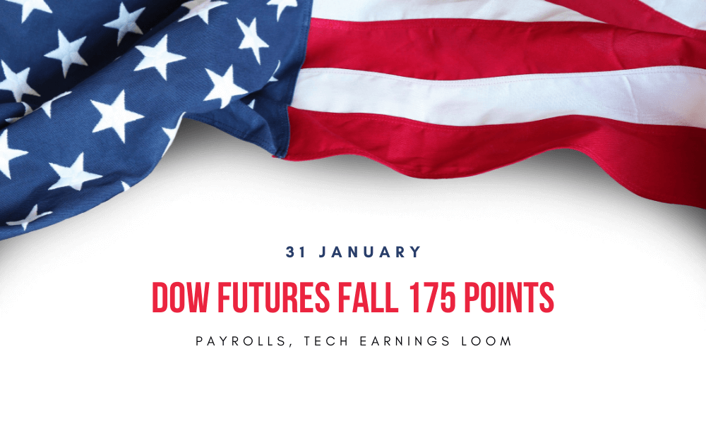 Dow Futures Fall 175 Points; Payrolls, Tech Earnings Loom